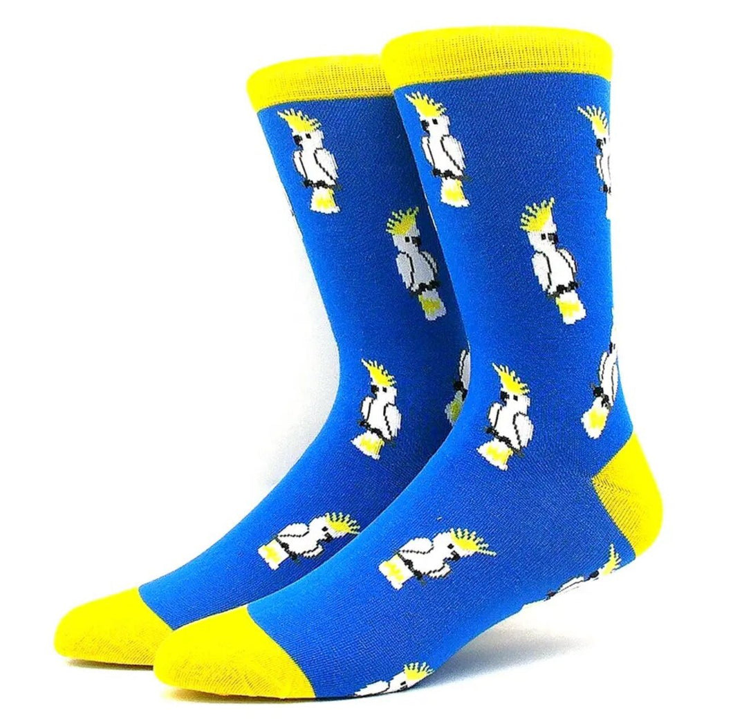 Cockatoos on Blue Crazy Socks - Crazy Sock Thursdays